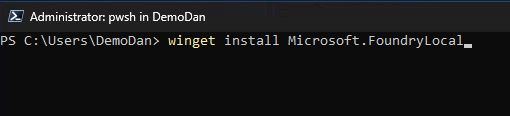 Installing Microsoft Foundry Local through WinGet.