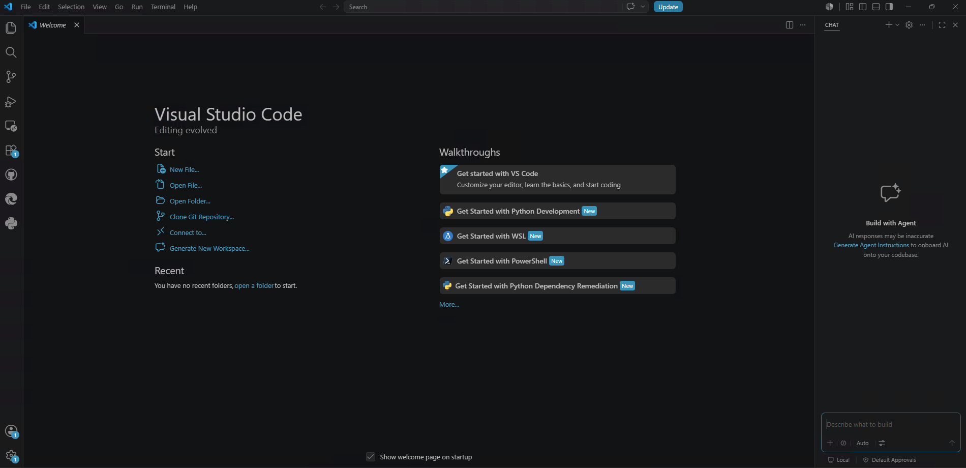 Starting the application project in Visual Studio Code.