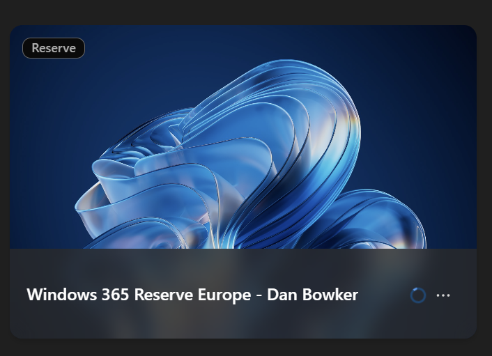 The Reserve Cloud PC card in Windows App while setup is in progress.
